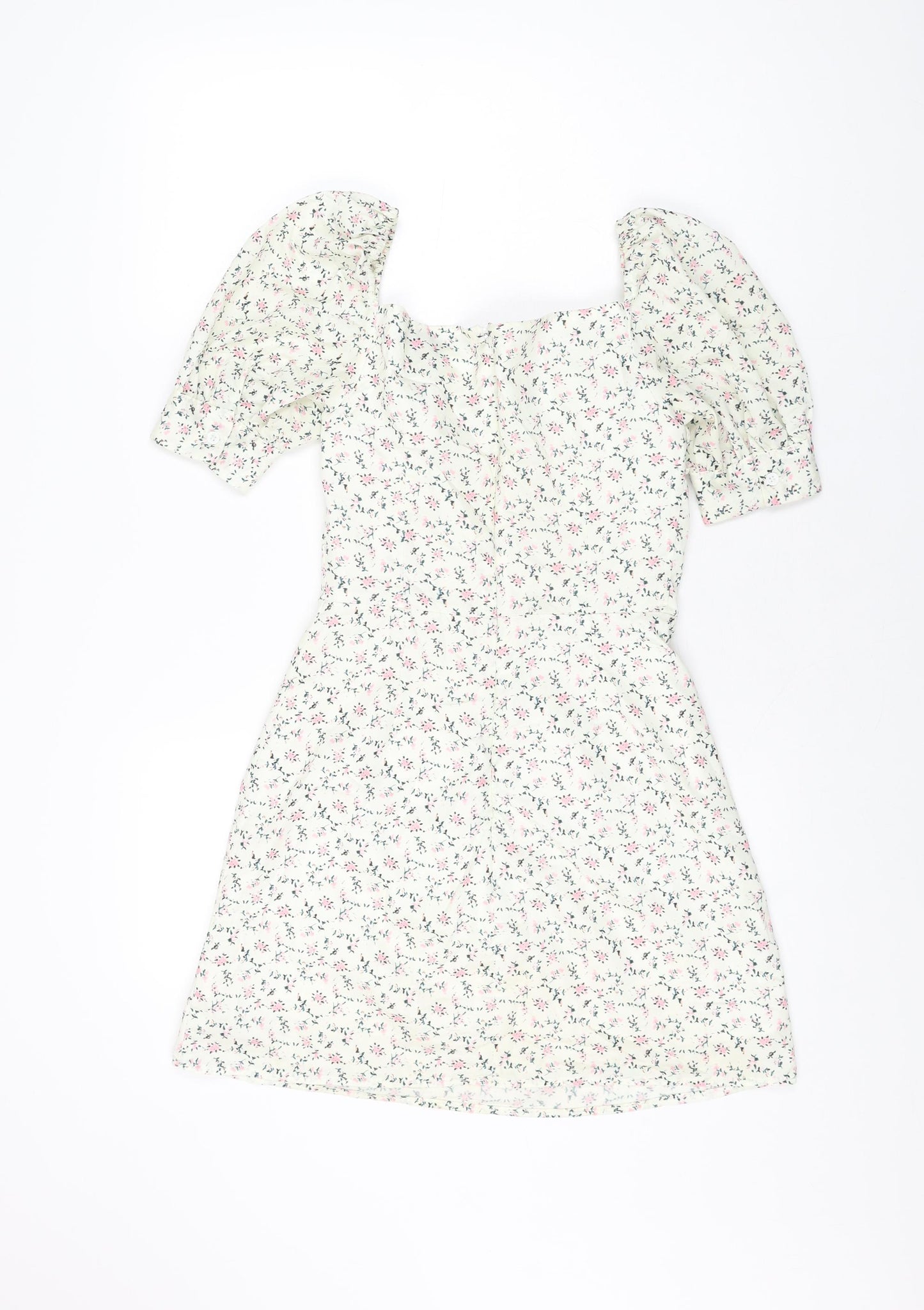 Linjia Shop Womens Ivory Floral Polyester Mini Size M Square Neck Zip