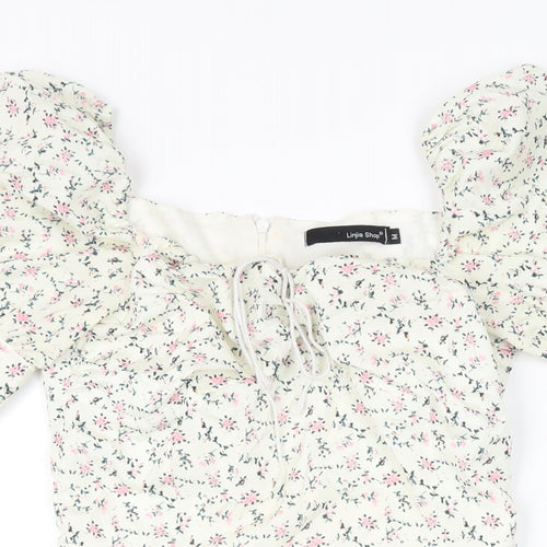 Linjia Shop Womens Ivory Floral Polyester Mini Size M Square Neck Zip