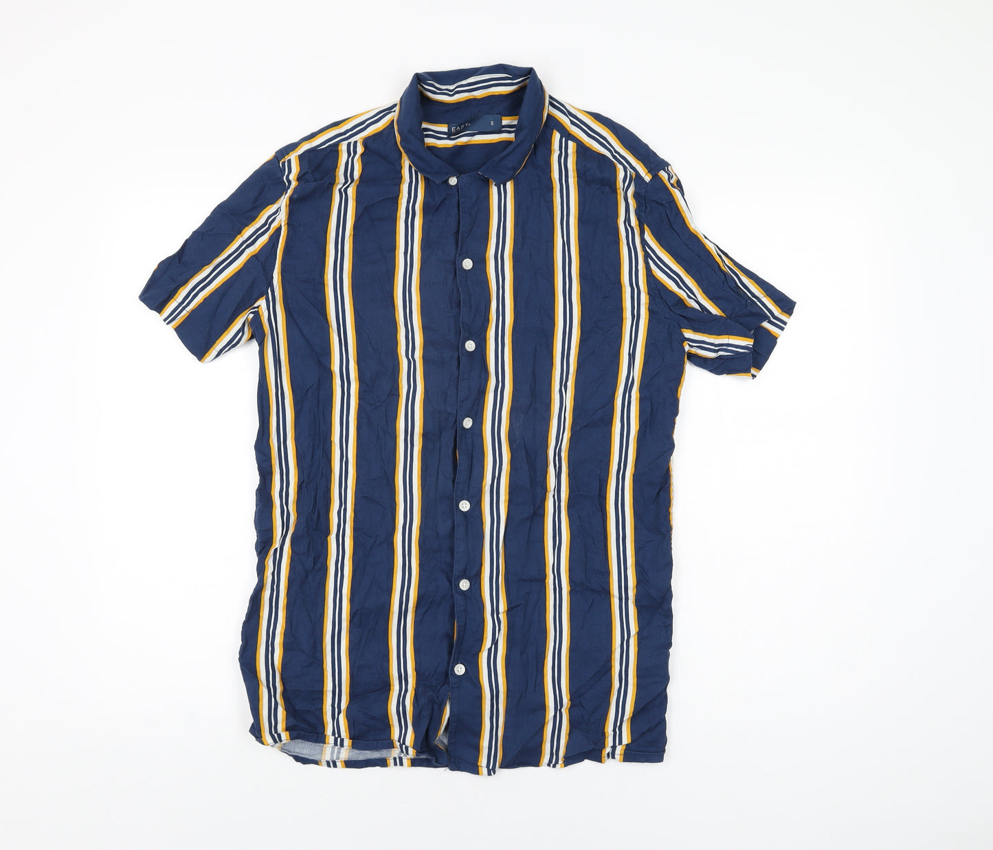 Easy Mens Blue Striped Cotton Button-Up Size S Collared Button