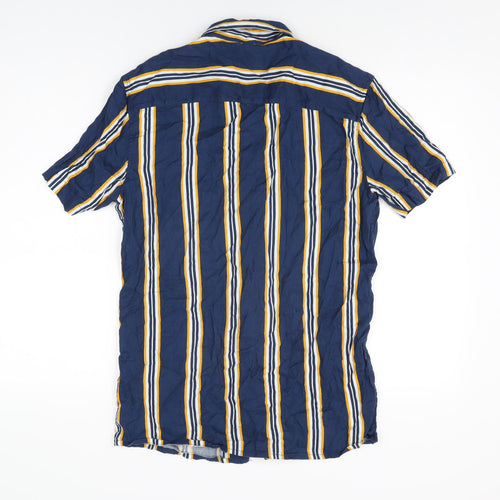 Easy Mens Blue Striped Cotton Button-Up Size S Collared Button