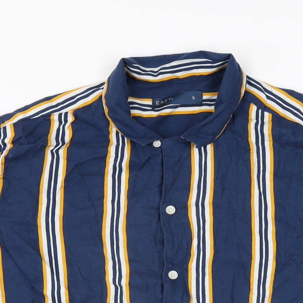 Easy Mens Blue Striped Cotton Button-Up Size S Collared Button