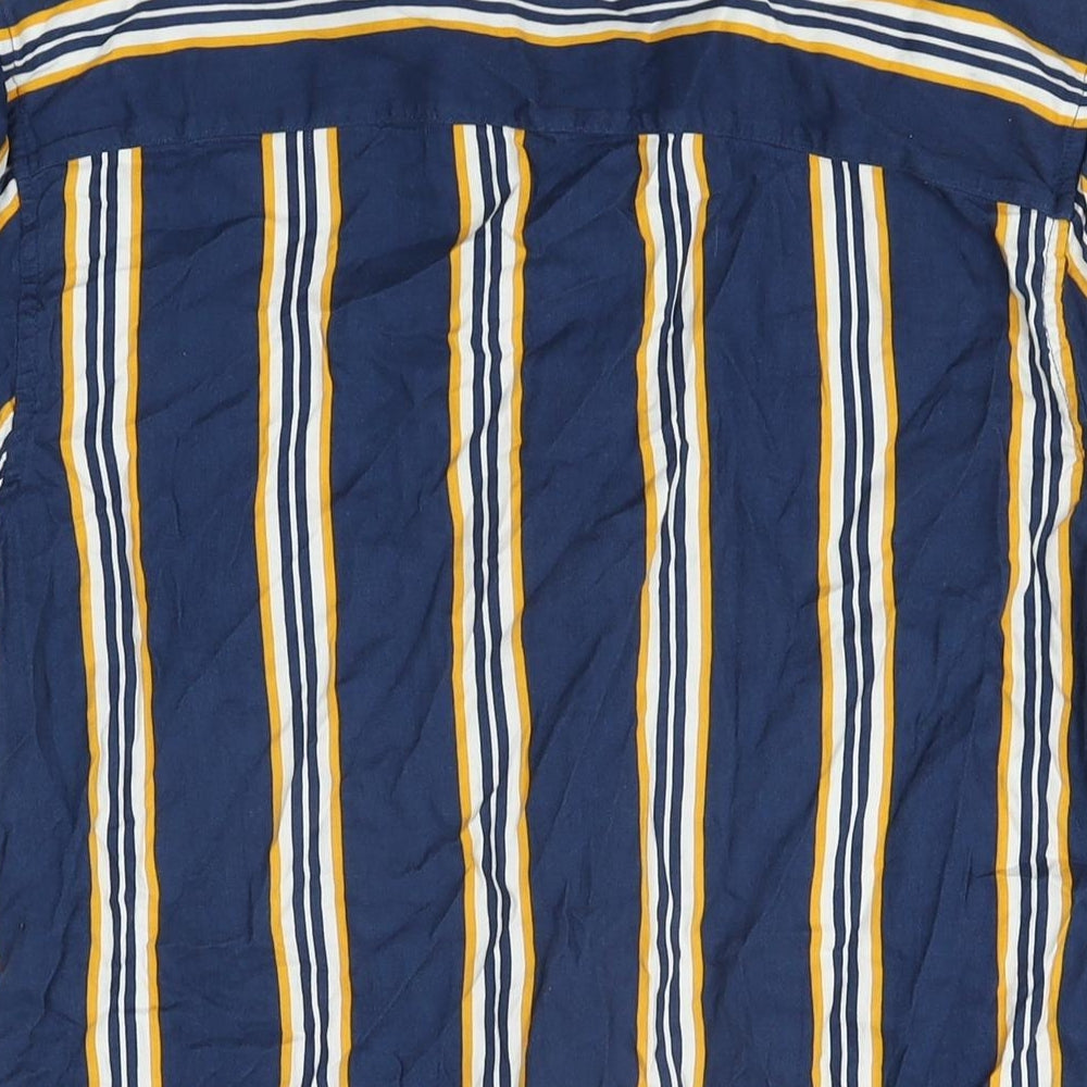 Easy Mens Blue Striped Cotton Button-Up Size S Collared Button