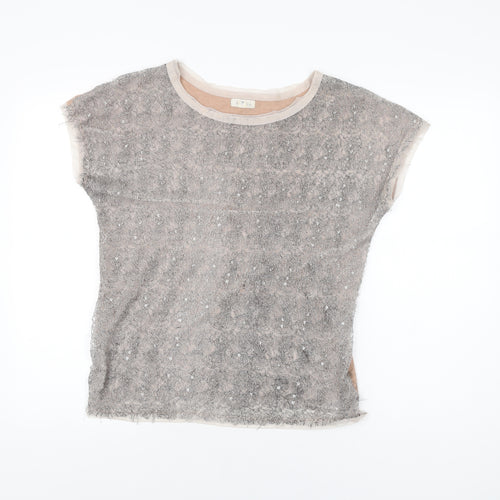 Silence + Noise Womens Grey Polyester Basic T-Shirt Size XS Round Neck