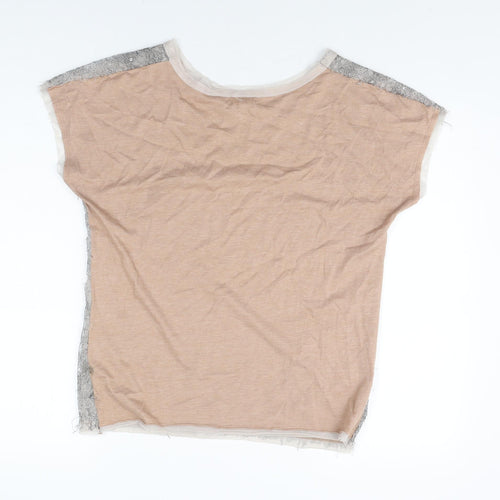 Silence + Noise Womens Grey Polyester Basic T-Shirt Size XS Round Neck