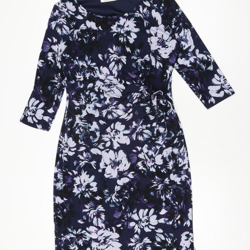 Kaliko Womens Blue Floral Polyester Bodycon Size 10 Round Neck Pullover