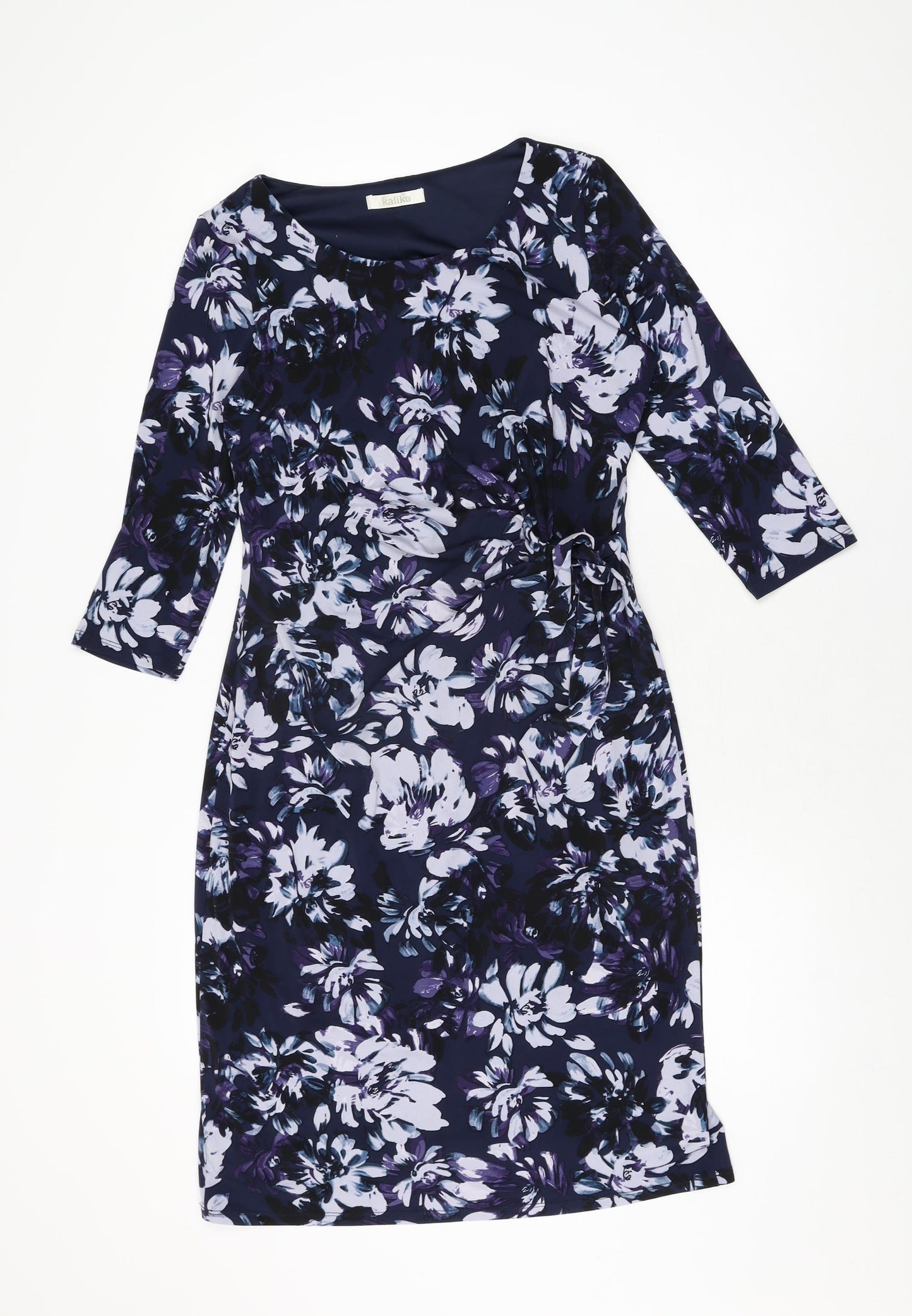 Kaliko Womens Blue Floral Polyester Bodycon Size 10 Round Neck Pullover