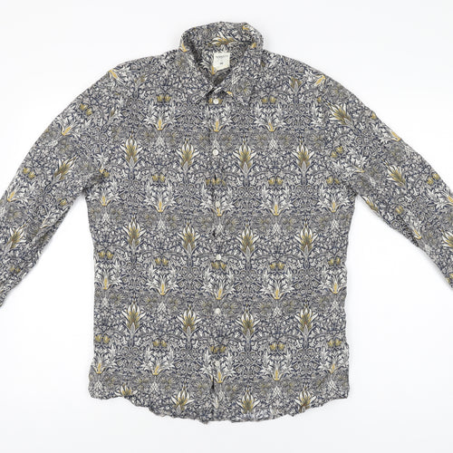 H&M Mens Multicoloured Geometric Lyocell Button-Up Size M Collared Button