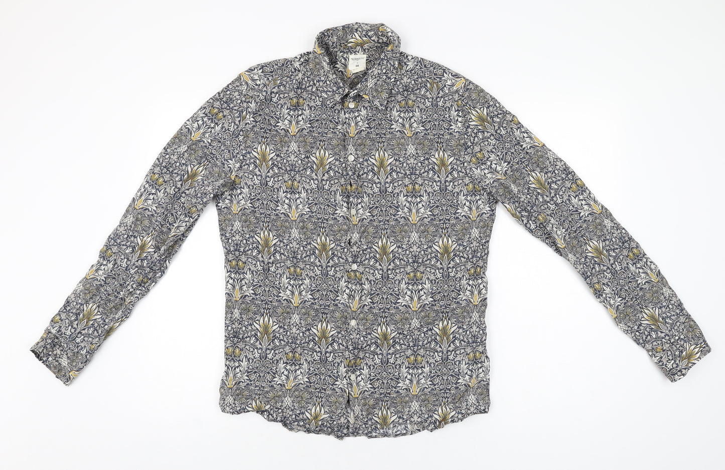 H&M Mens Multicoloured Geometric Lyocell Button-Up Size M Collared Button