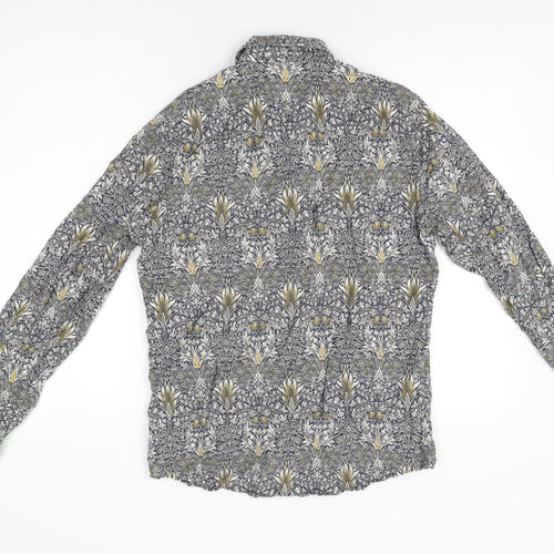 H&M Mens Multicoloured Geometric Lyocell Button-Up Size M Collared Button