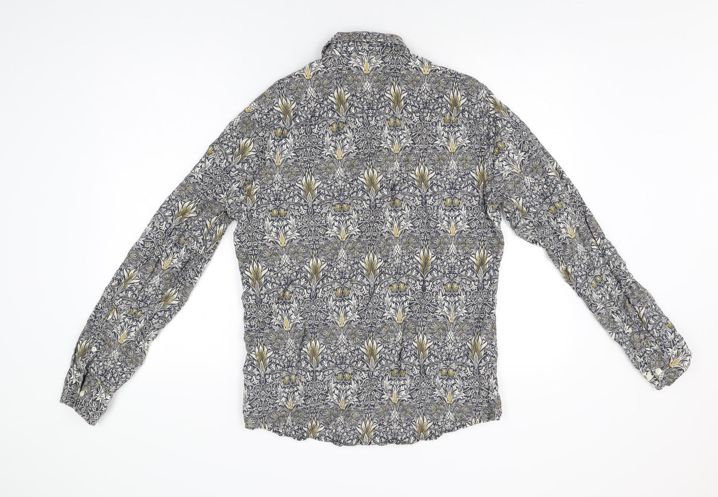 H&M Mens Multicoloured Geometric Lyocell Button-Up Size M Collared Button