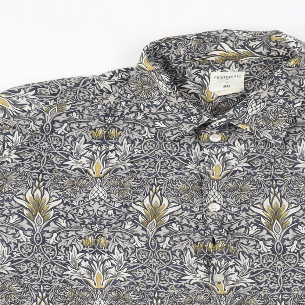 H&M Mens Multicoloured Geometric Lyocell Button-Up Size M Collared Button