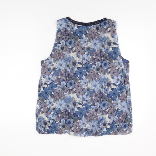 Camaieu Womens Blue Floral Polyester Basic T-Shirt Size XL Round Neck