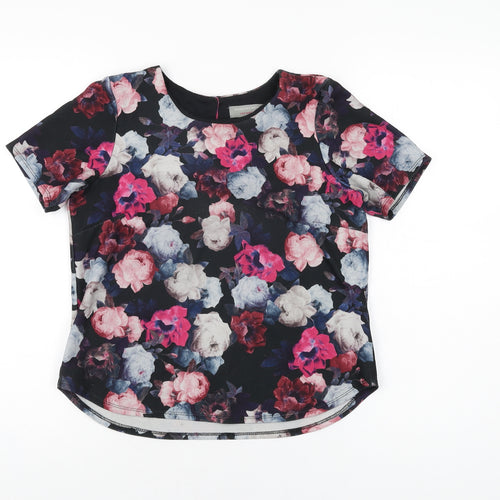 Dorothy Perkins Womens Black Floral Polyester Basic T-Shirt Size 10 Round Neck