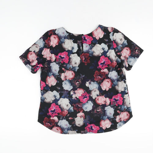 Dorothy Perkins Womens Black Floral Polyester Basic T-Shirt Size 10 Round Neck