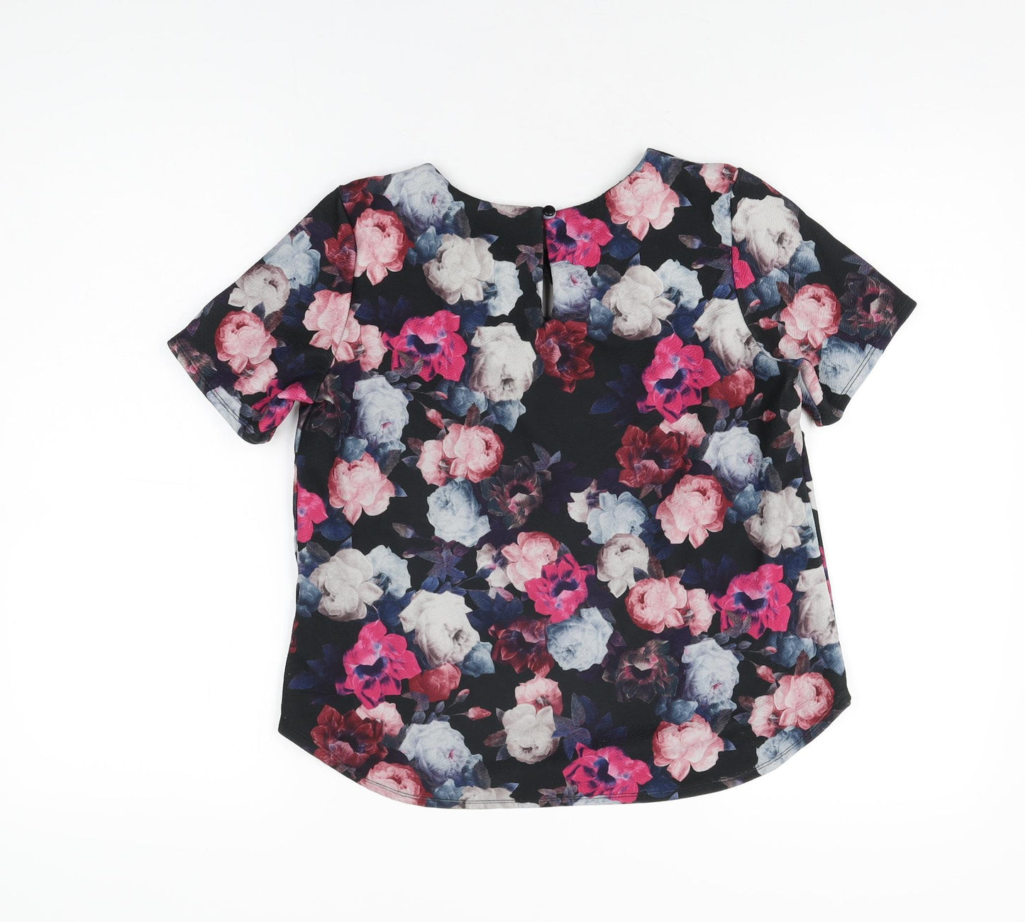 Dorothy Perkins Womens Black Floral Polyester Basic T-Shirt Size 10 Round Neck