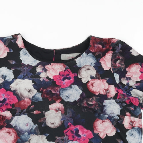 Dorothy Perkins Womens Black Floral Polyester Basic T-Shirt Size 10 Round Neck
