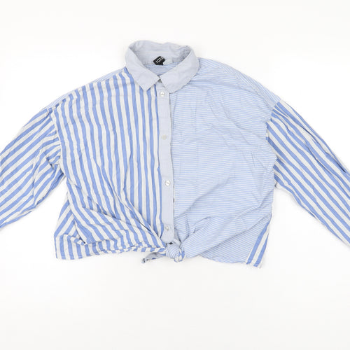 H&M Womens Blue Striped Cotton Basic Button-Up Size 8 Collared