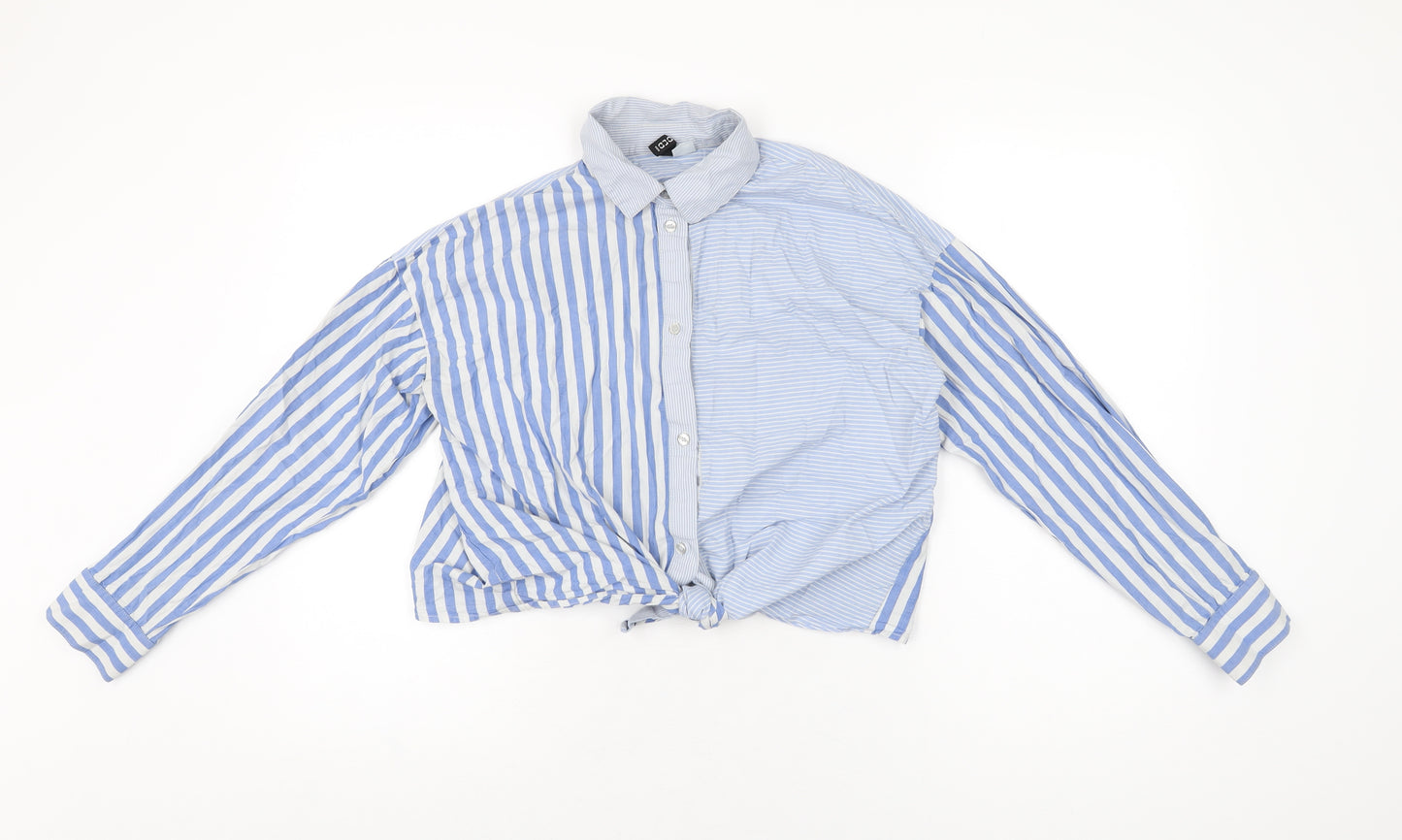 H&M Womens Blue Striped Cotton Basic Button-Up Size 8 Collared