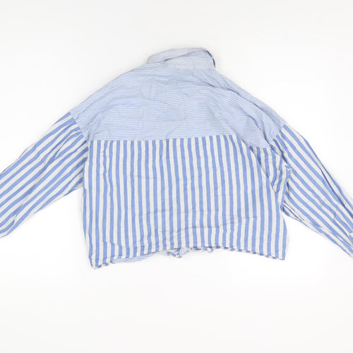 H&M Womens Blue Striped Cotton Basic Button-Up Size 8 Collared