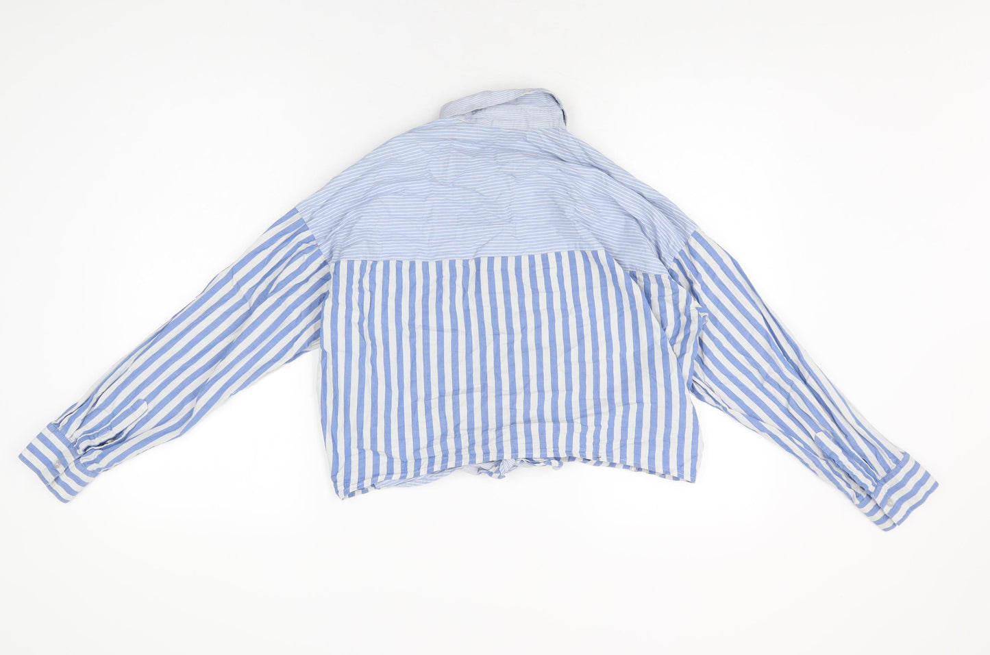 H&M Womens Blue Striped Cotton Basic Button-Up Size 8 Collared