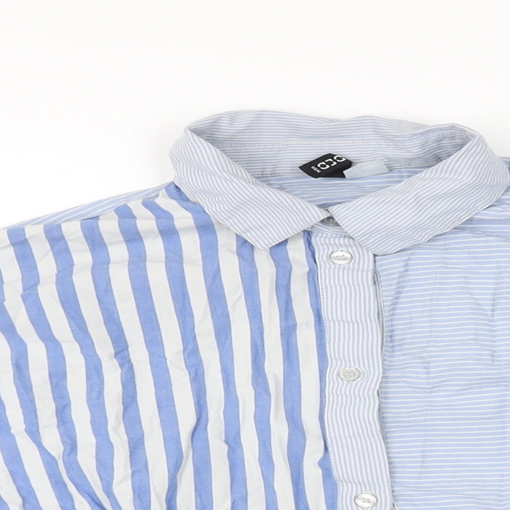 H&M Womens Blue Striped Cotton Basic Button-Up Size 8 Collared