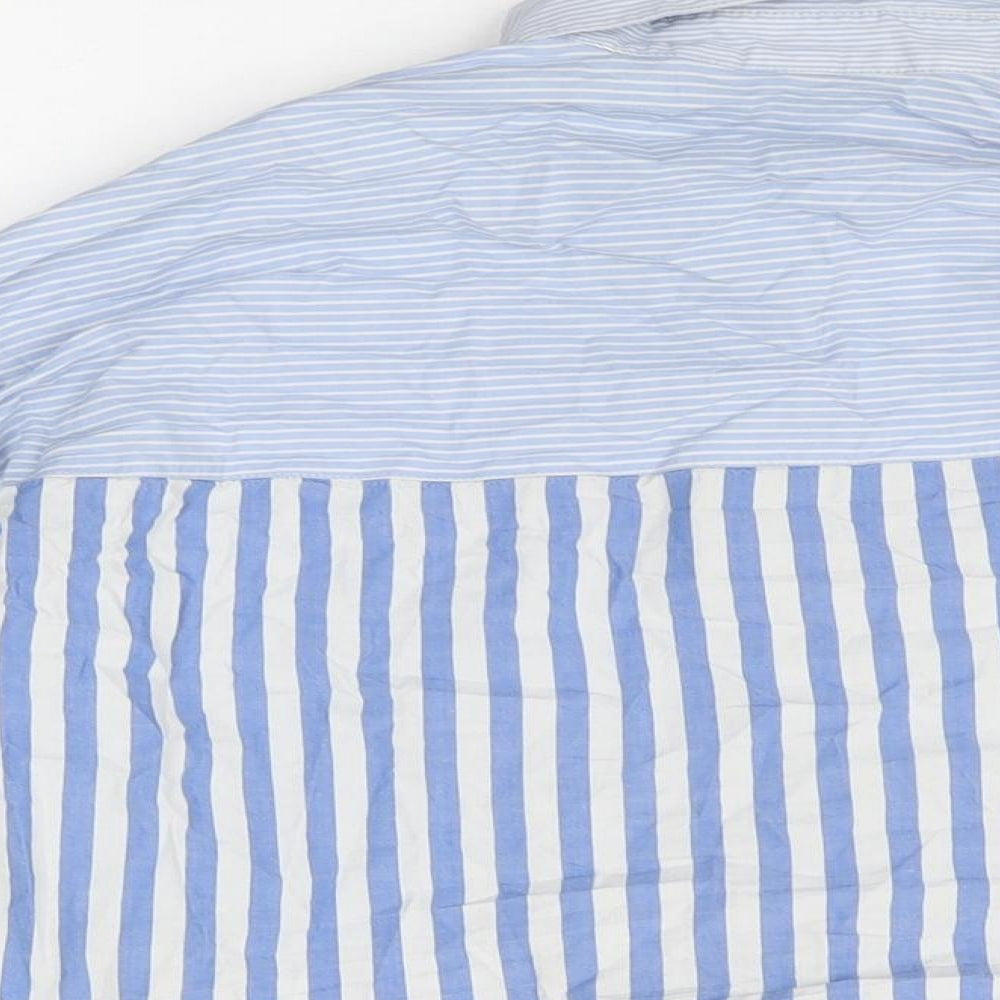 H&M Womens Blue Striped Cotton Basic Button-Up Size 8 Collared