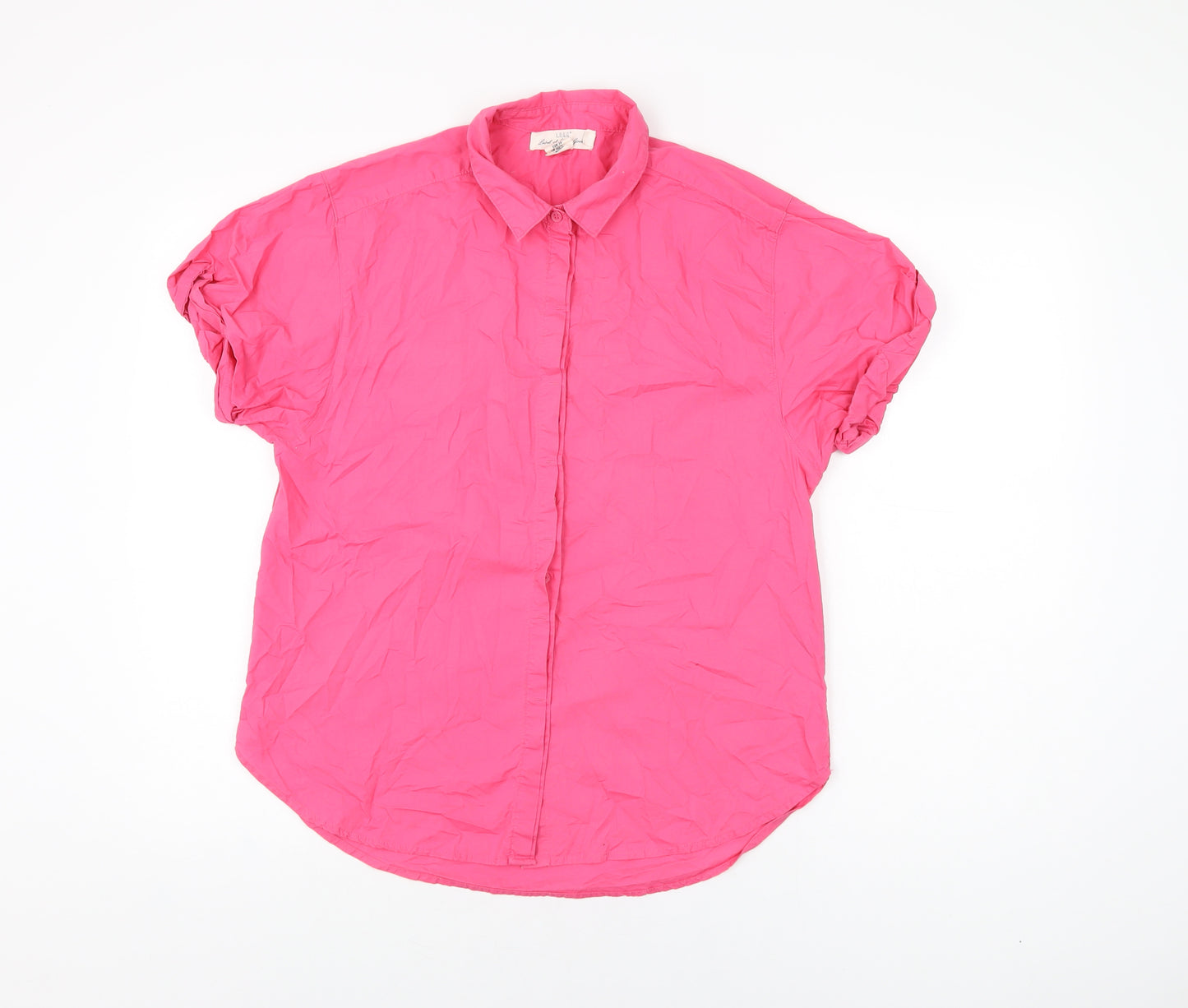 H&M Womens Pink Cotton Basic Button-Up Size 8 Collared