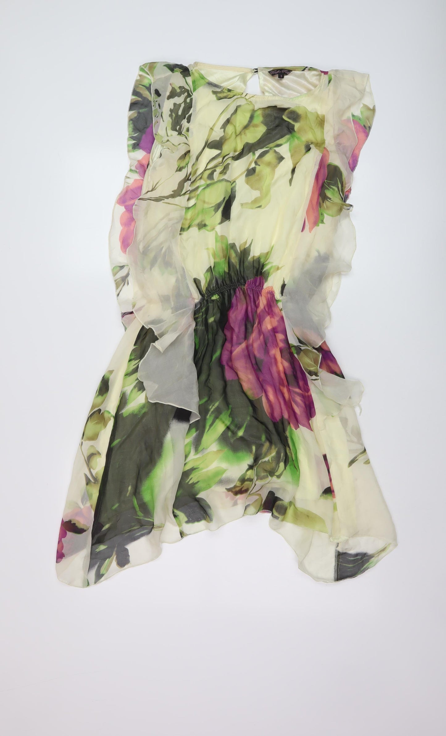 Traffic People Womens Multicoloured Floral Silk A-Line Size S Round Neck Button