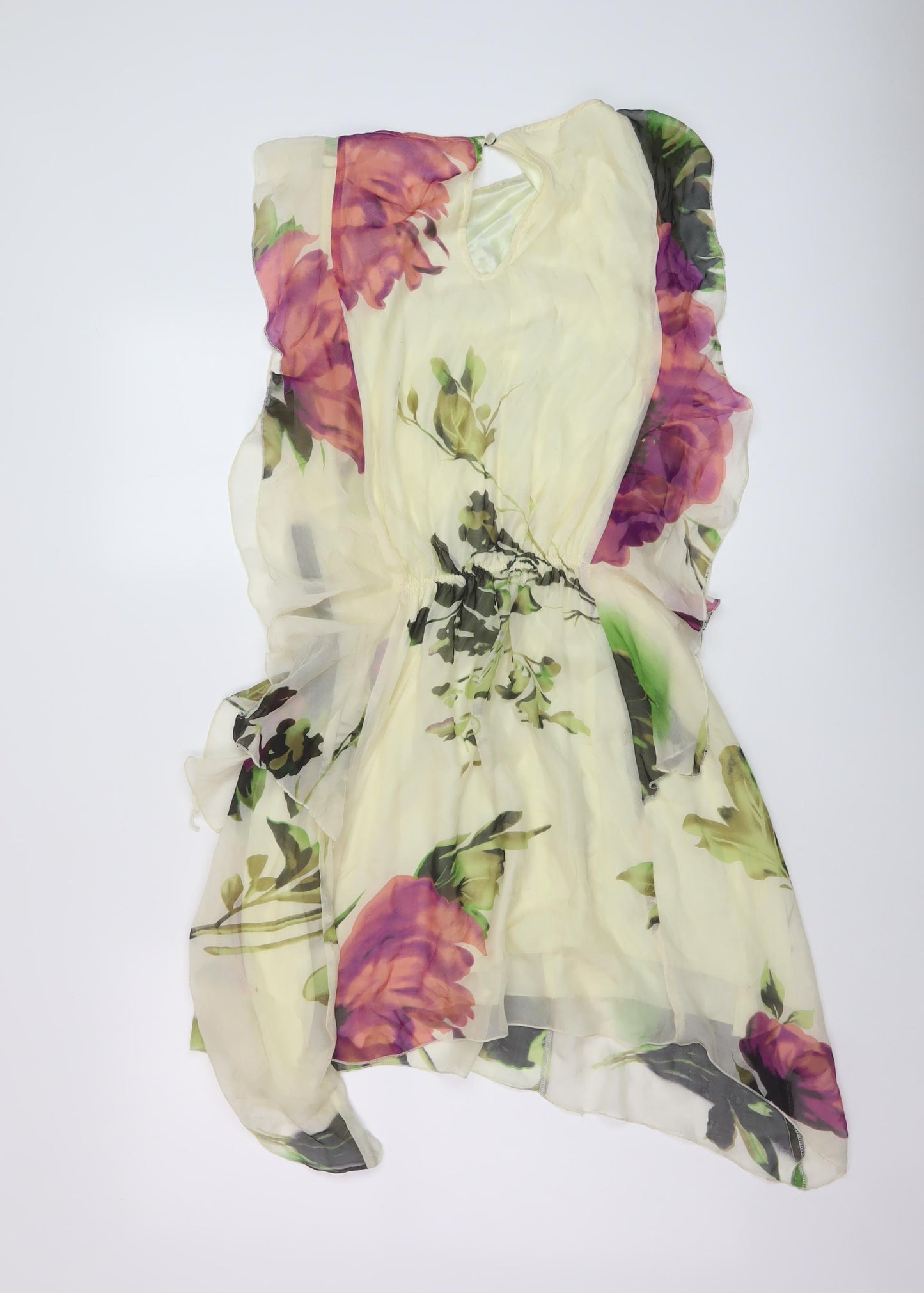 Traffic People Womens Multicoloured Floral Silk A-Line Size S Round Neck Button