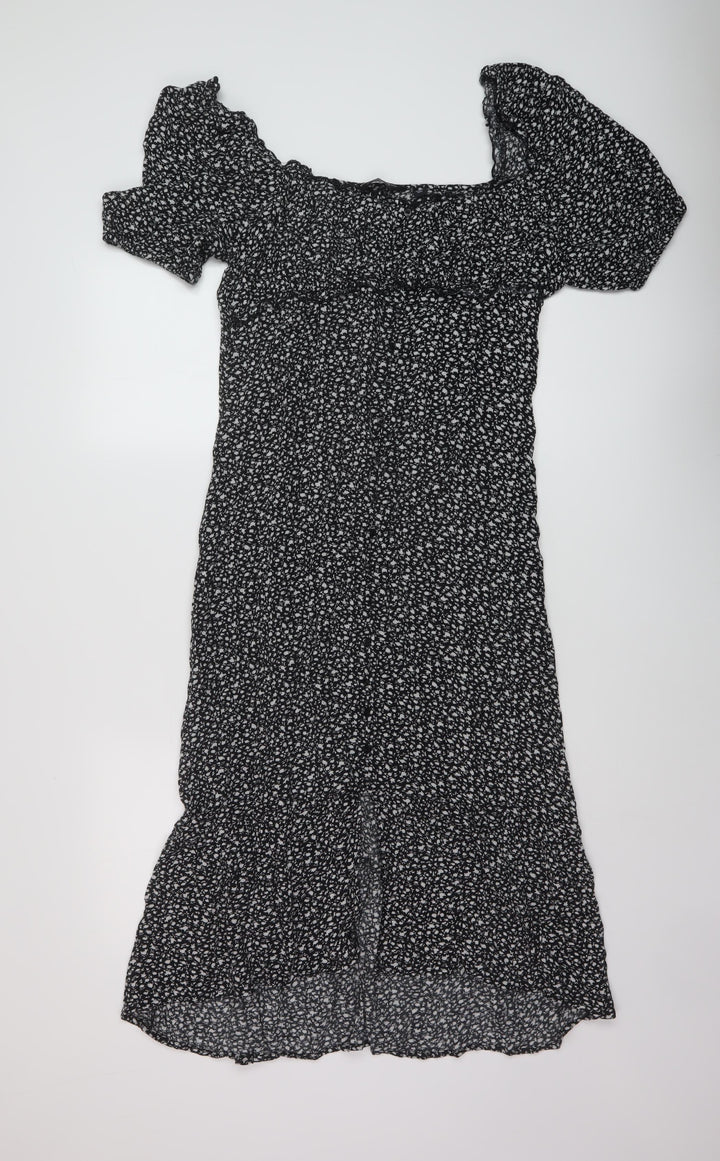 Dorothy Perkins Womens Black Geometric Viscose A-Line Size 14 Square Neck Pullover