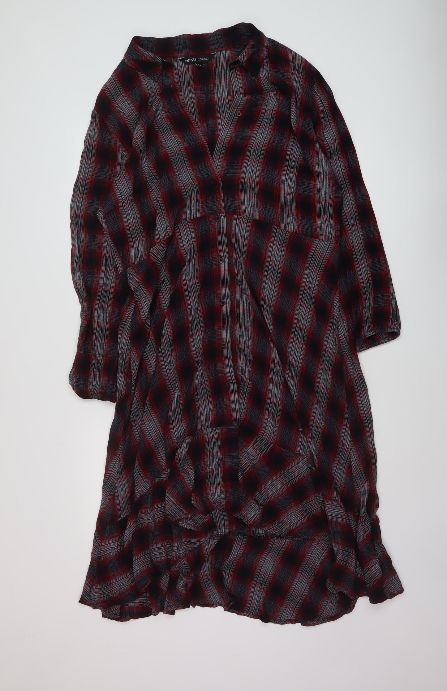Capsule Womens Red Plaid Viscose Shirt Dress Size 18 Collared Button