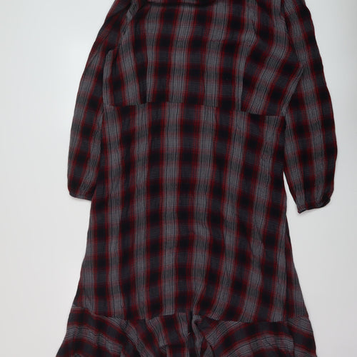 Capsule Womens Red Plaid Viscose Shirt Dress Size 18 Collared Button