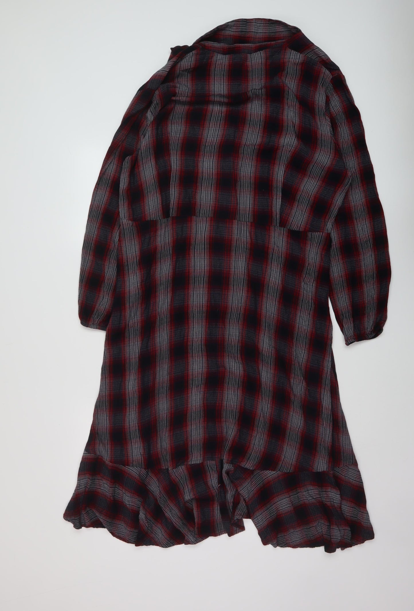 Capsule Womens Red Plaid Viscose Shirt Dress Size 18 Collared Button