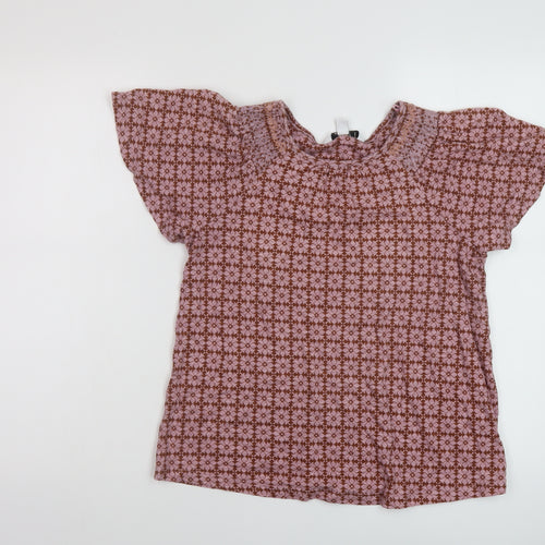 NEXT Womens Pink Geometric Cotton Basic T-Shirt Size 8 Round Neck
