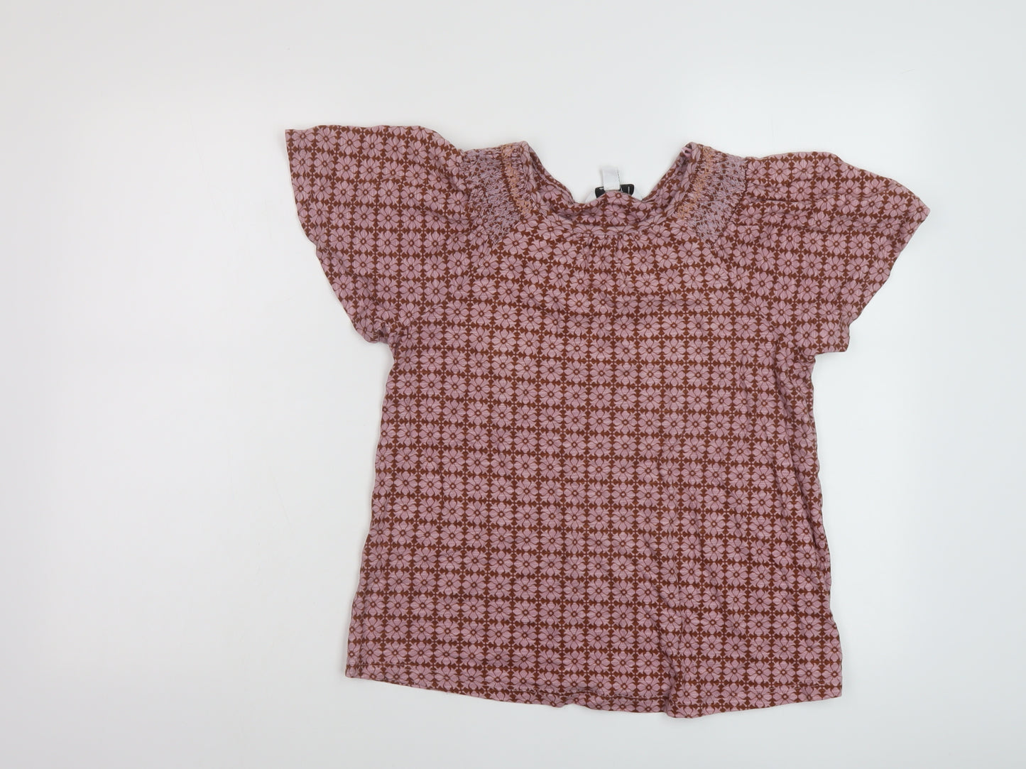 NEXT Womens Pink Geometric Cotton Basic T-Shirt Size 8 Round Neck