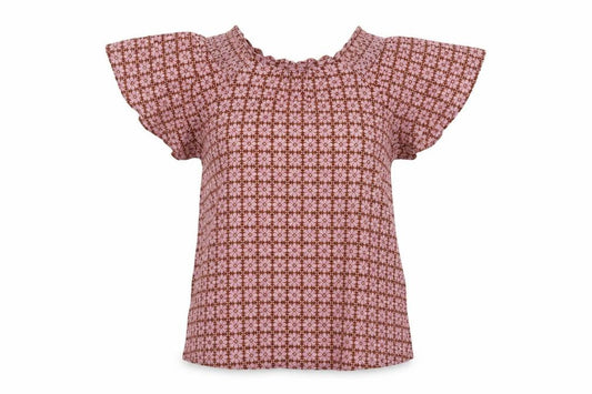 Front view of Next women’s pink geometric cotton basic t-shirt, size UK 8, round neck
