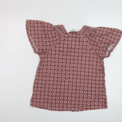 NEXT Womens Pink Geometric Cotton Basic T-Shirt Size 8 Round Neck