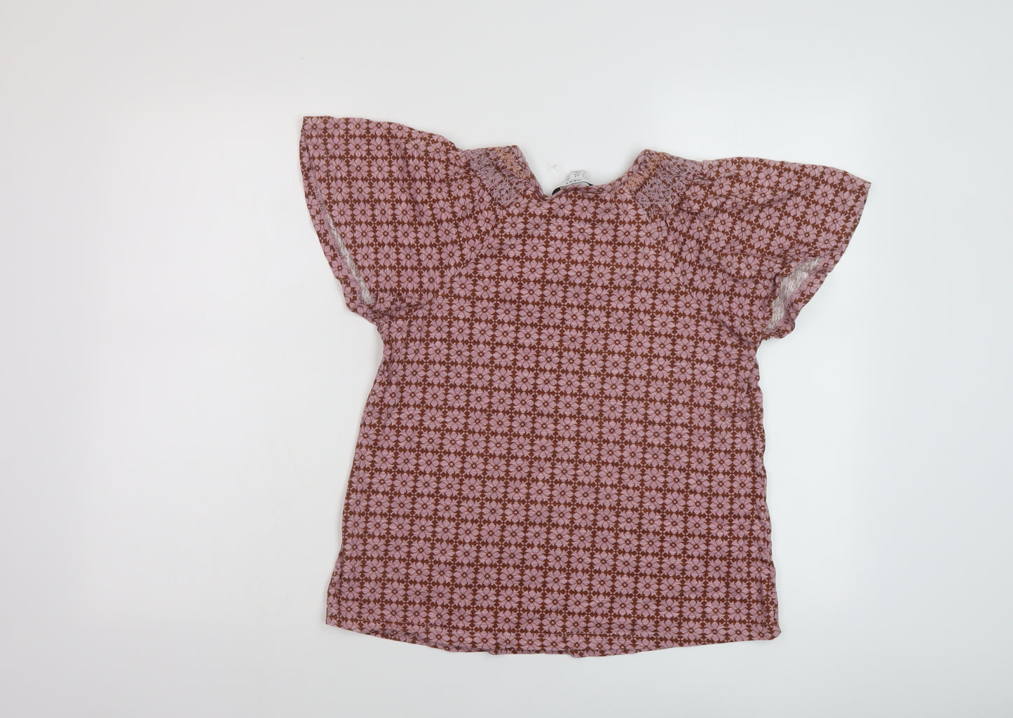 NEXT Womens Pink Geometric Cotton Basic T-Shirt Size 8 Round Neck