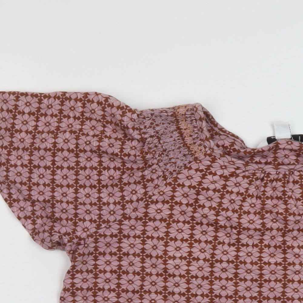 NEXT Womens Pink Geometric Cotton Basic T-Shirt Size 8 Round Neck