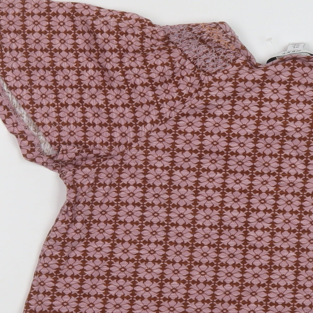 NEXT Womens Pink Geometric Cotton Basic T-Shirt Size 8 Round Neck