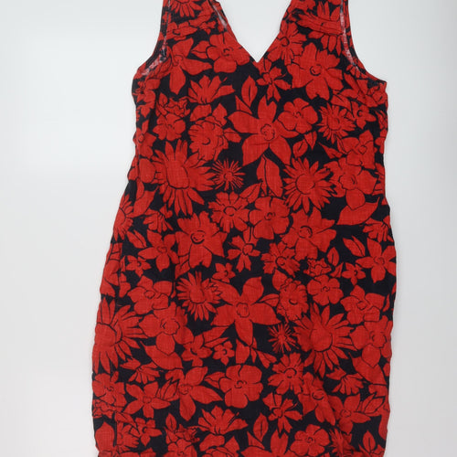 NEXT Womens Red Geometric Linen Tank Dress Size 10 V-Neck Pullover