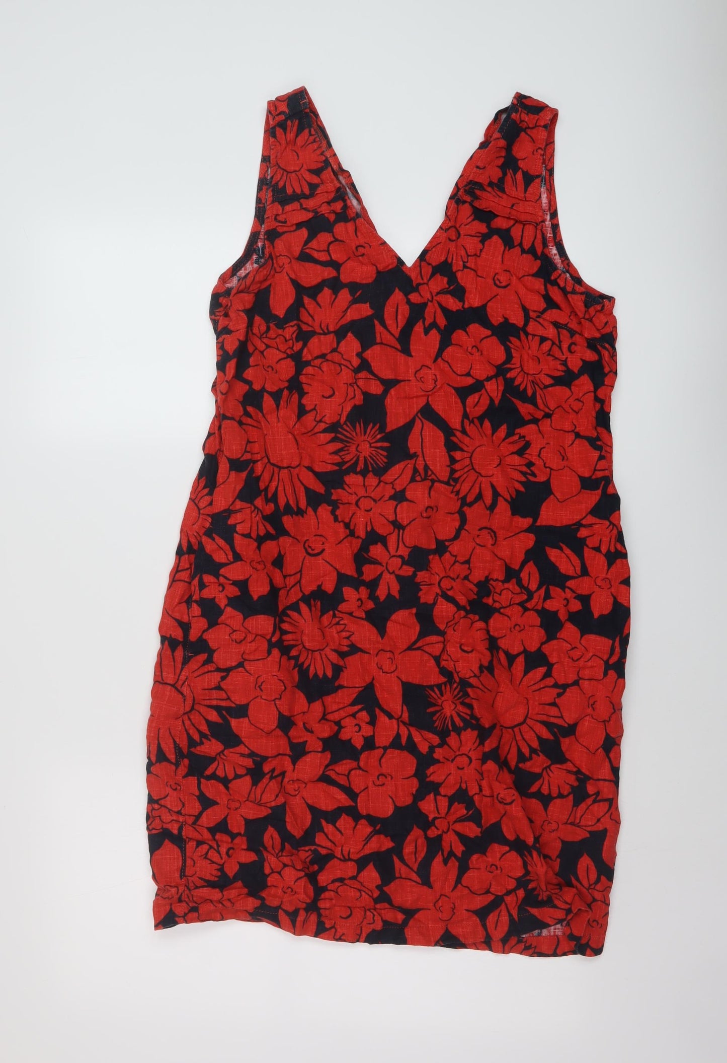 NEXT Womens Red Geometric Linen Tank Dress Size 10 V-Neck Pullover