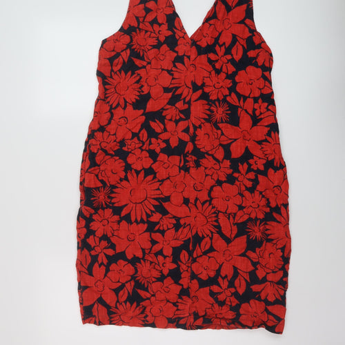NEXT Womens Red Geometric Linen Tank Dress Size 10 V-Neck Pullover