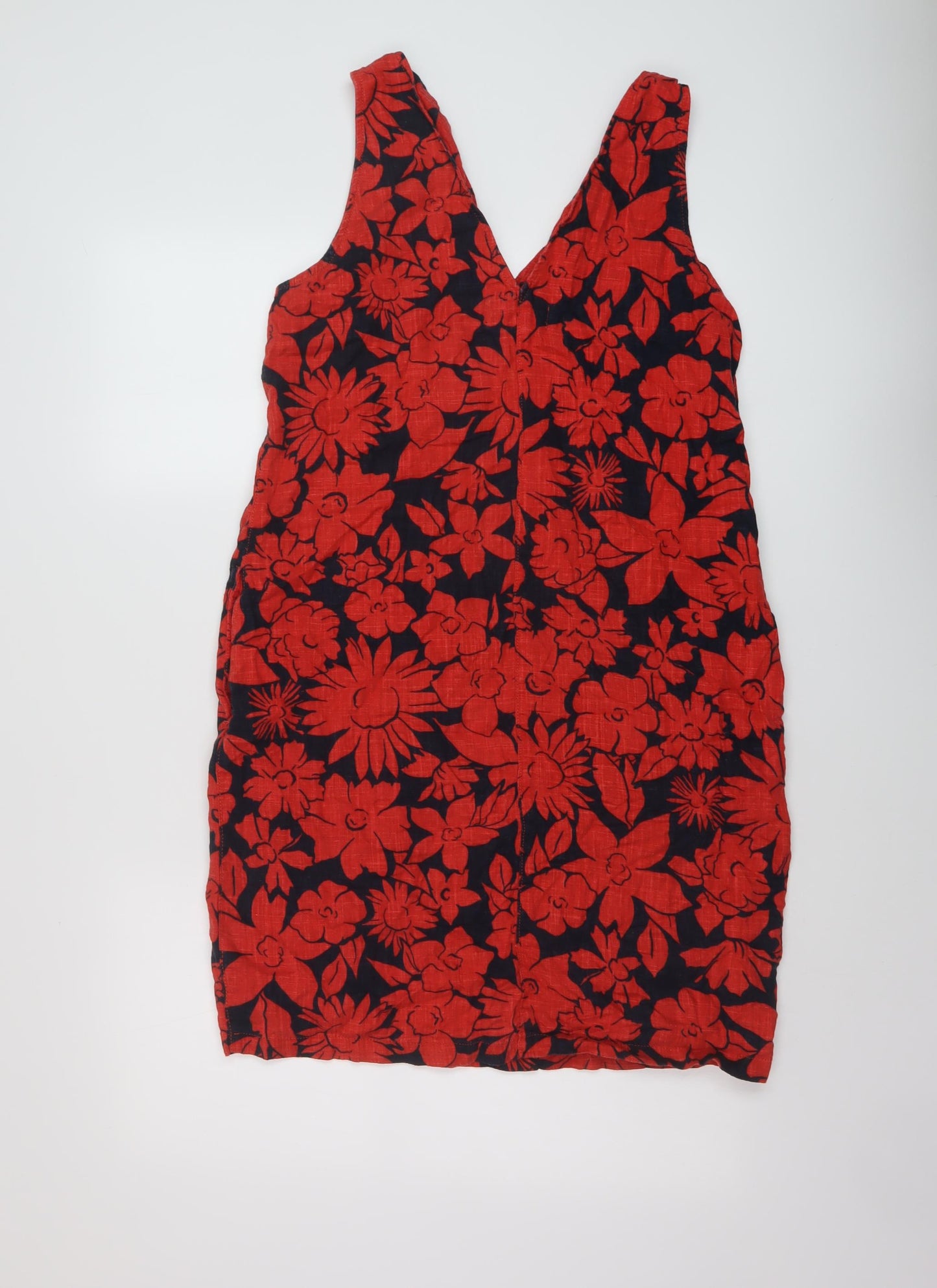 NEXT Womens Red Geometric Linen Tank Dress Size 10 V-Neck Pullover