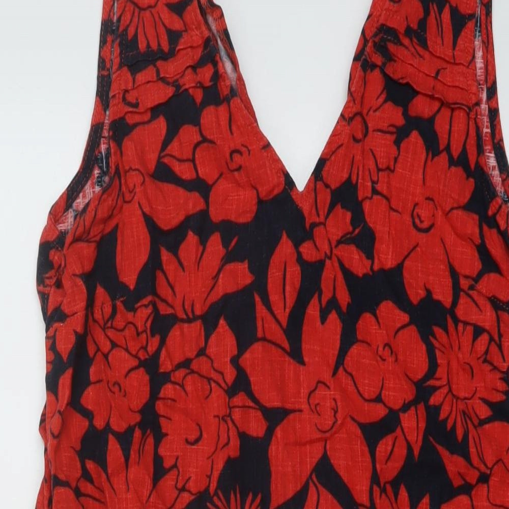 NEXT Womens Red Geometric Linen Tank Dress Size 10 V-Neck Pullover