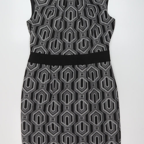 Linea Womens Black Geometric Polyester Sheath Size 12 Round Neck Zip