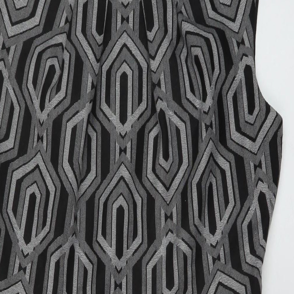 Linea Womens Black Geometric Polyester Sheath Size 12 Round Neck Zip