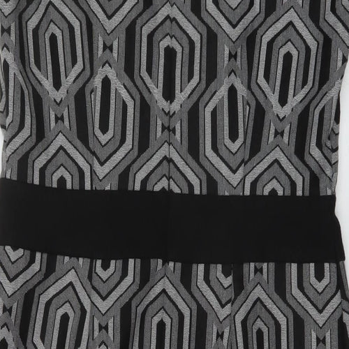 Linea Womens Black Geometric Polyester Sheath Size 12 Round Neck Zip