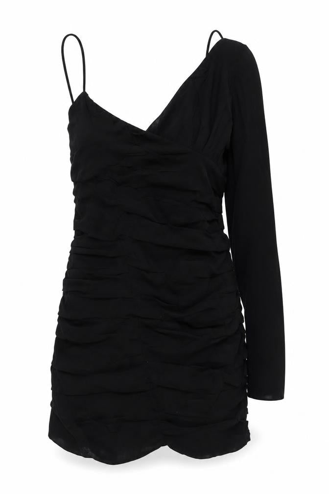 Front view of Zara women’s black linen bodycon, size M, v-neck zip