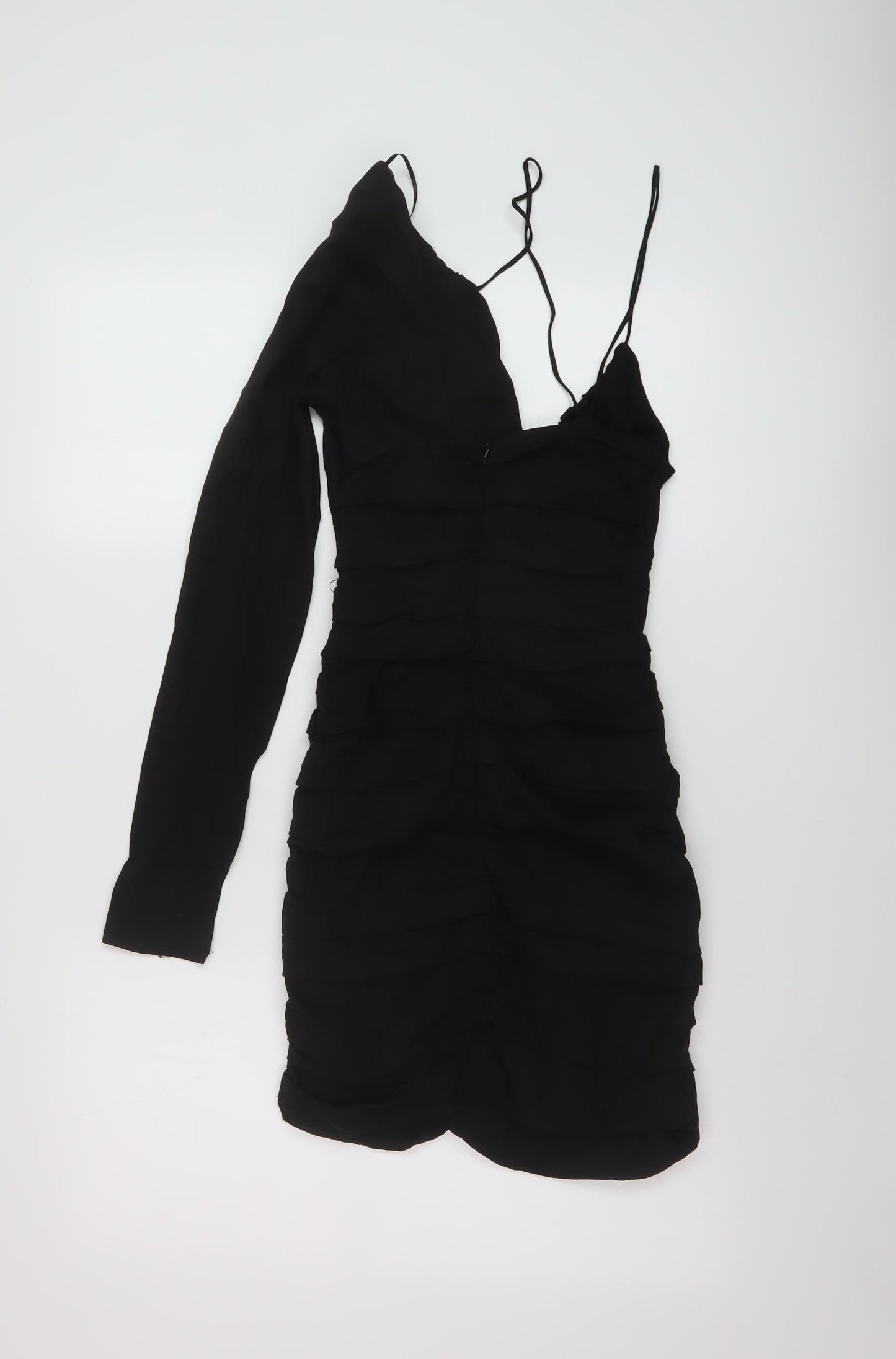 Zara Womens Black Linen Bodycon Size M V-Neck Zip